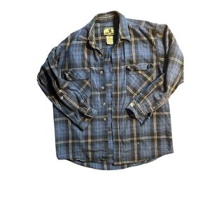 Vintage Field & Stream Plaid Flannel Shirt Blue Tan Button Up Y2K M